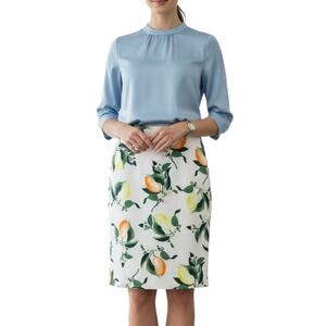 NWT Ann Taylor Factory Pencil Skirt 8P Lemon Print White Stretch Lined Petite